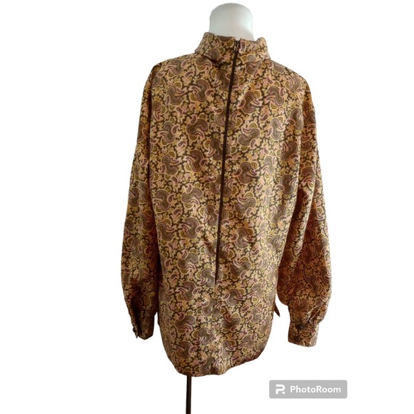 Vtg Fem Form Paisley 70s Flower Power Mock Neck Backk Zip Blouse Top Bohemian - Picture 2 of 11